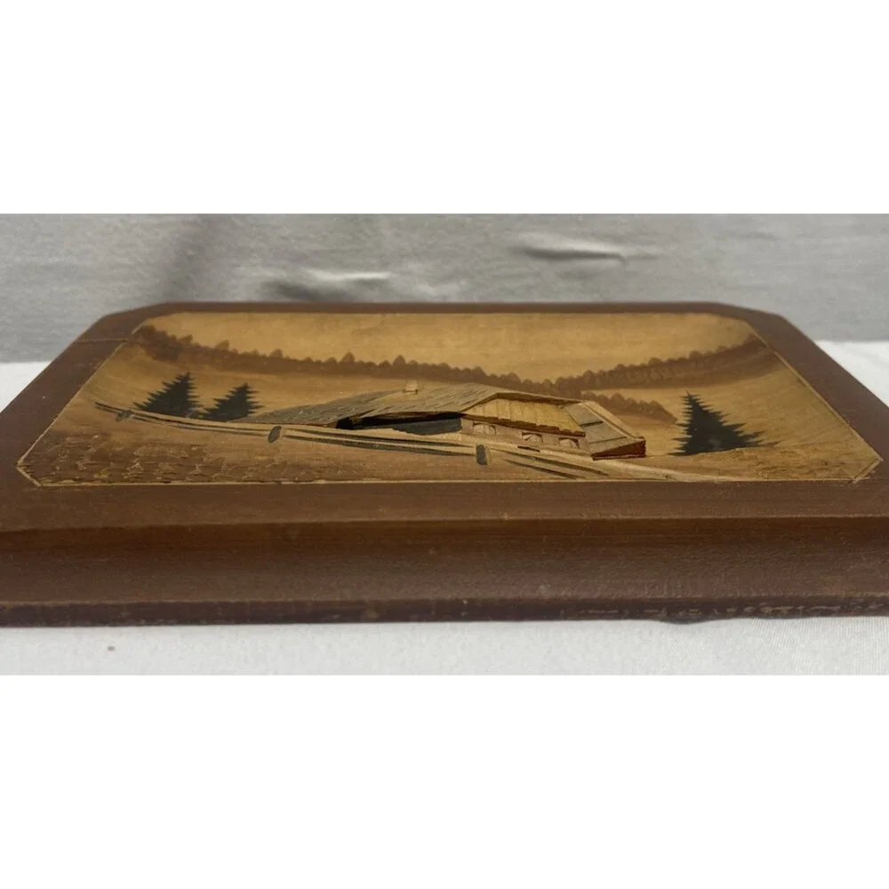 Vintage Germany Black Forest 3D Hand Carved Wood & Painted Wall Hanging 6.5